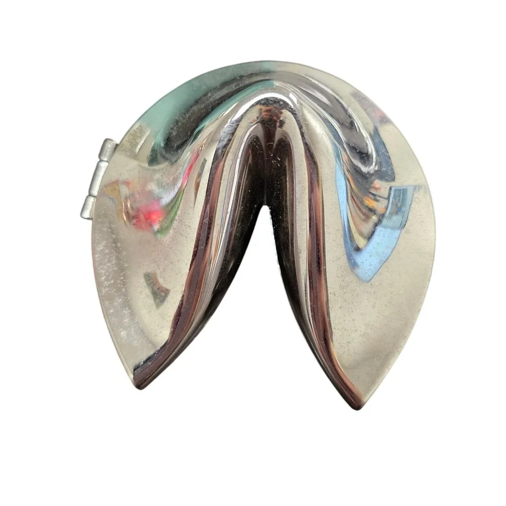 Silver Tone Metal‎ Fortune Cookie Hinged Trinket Box Keepsake Jewelry Case